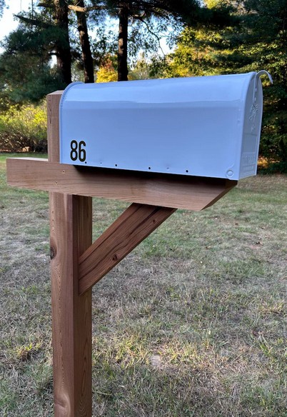 White mailbox cedar post